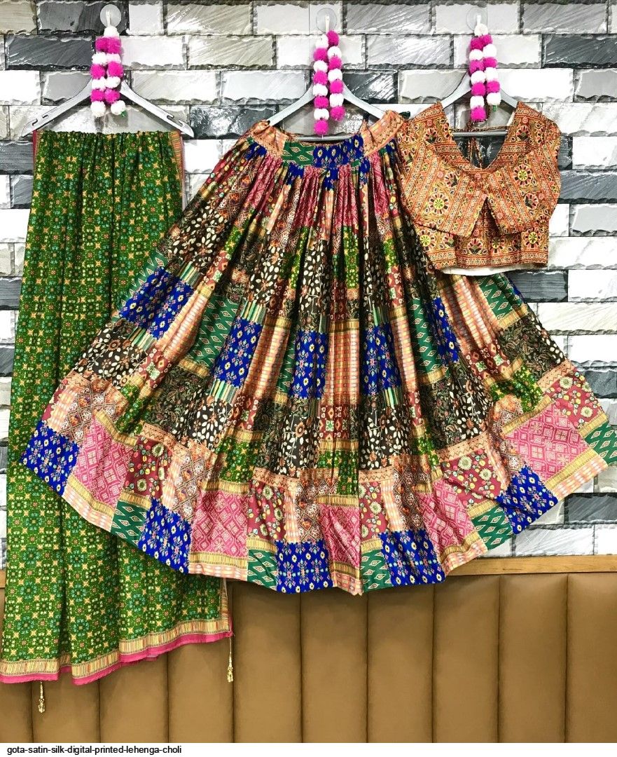 Buy Partywear Multi Satin Printed Lehenga Choli With Dupatta Online