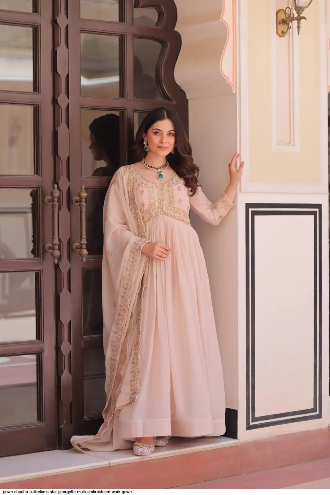 GOWN DUPATTA COLLECTIONS STAR GEORGETTE MULTI EMBROIDERED WORK GOWN 1
