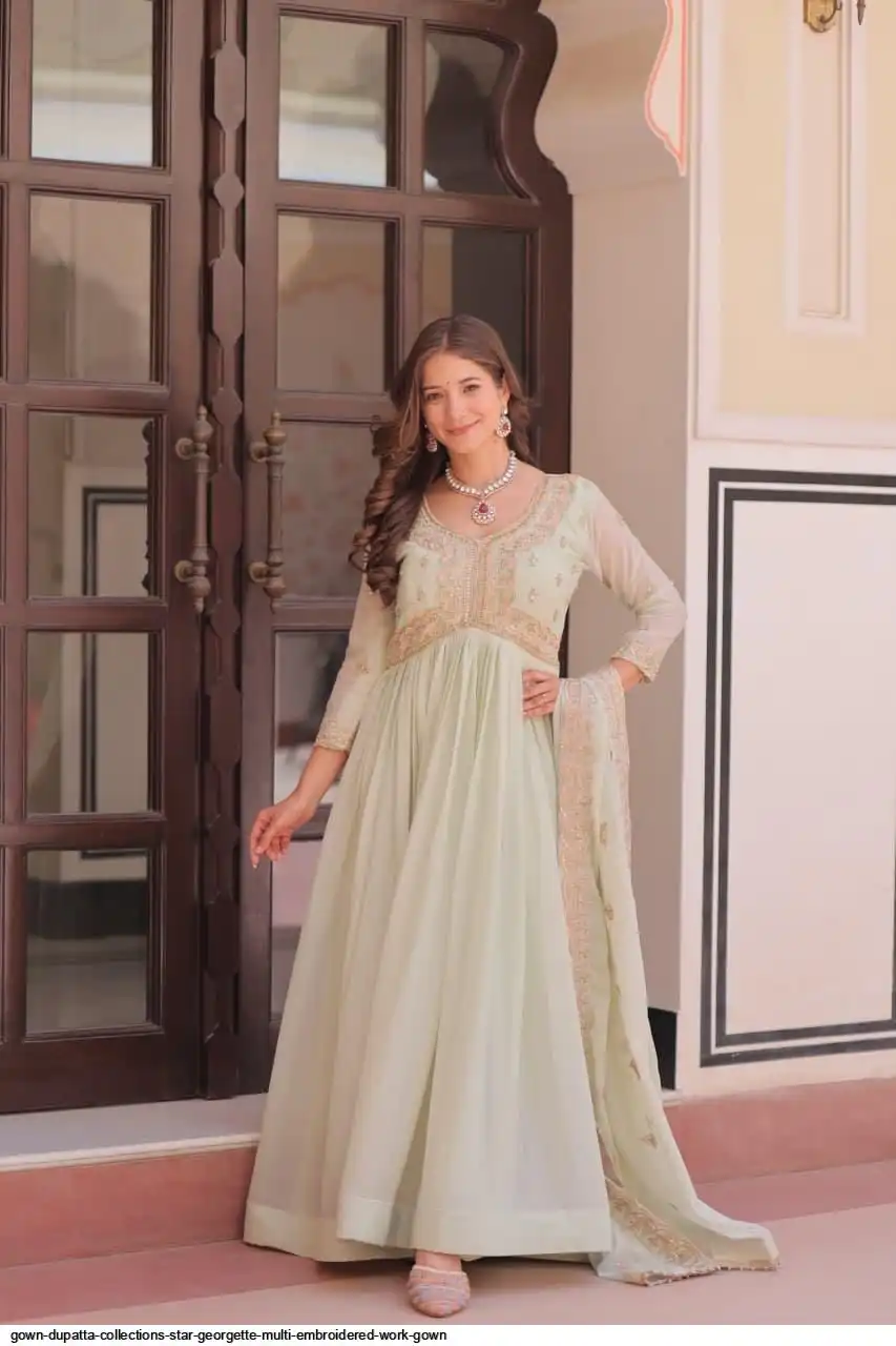 GOWN DUPATTA COLLECTIONS STAR GEORGETTE MULTI EMBROIDERED WORK GOWN 2