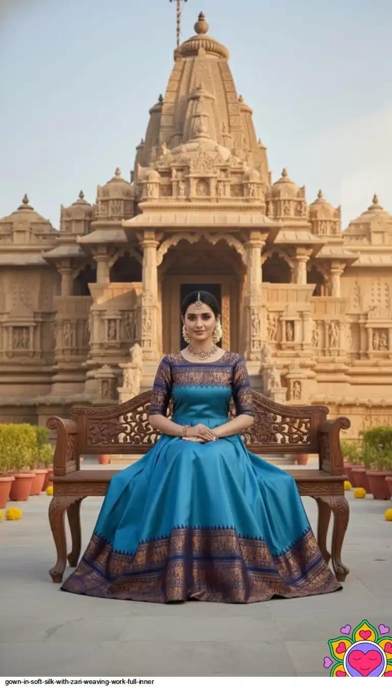 GOWN IN SOFT SILK WITH ZARI WEAVING WORK FULL INNER 1