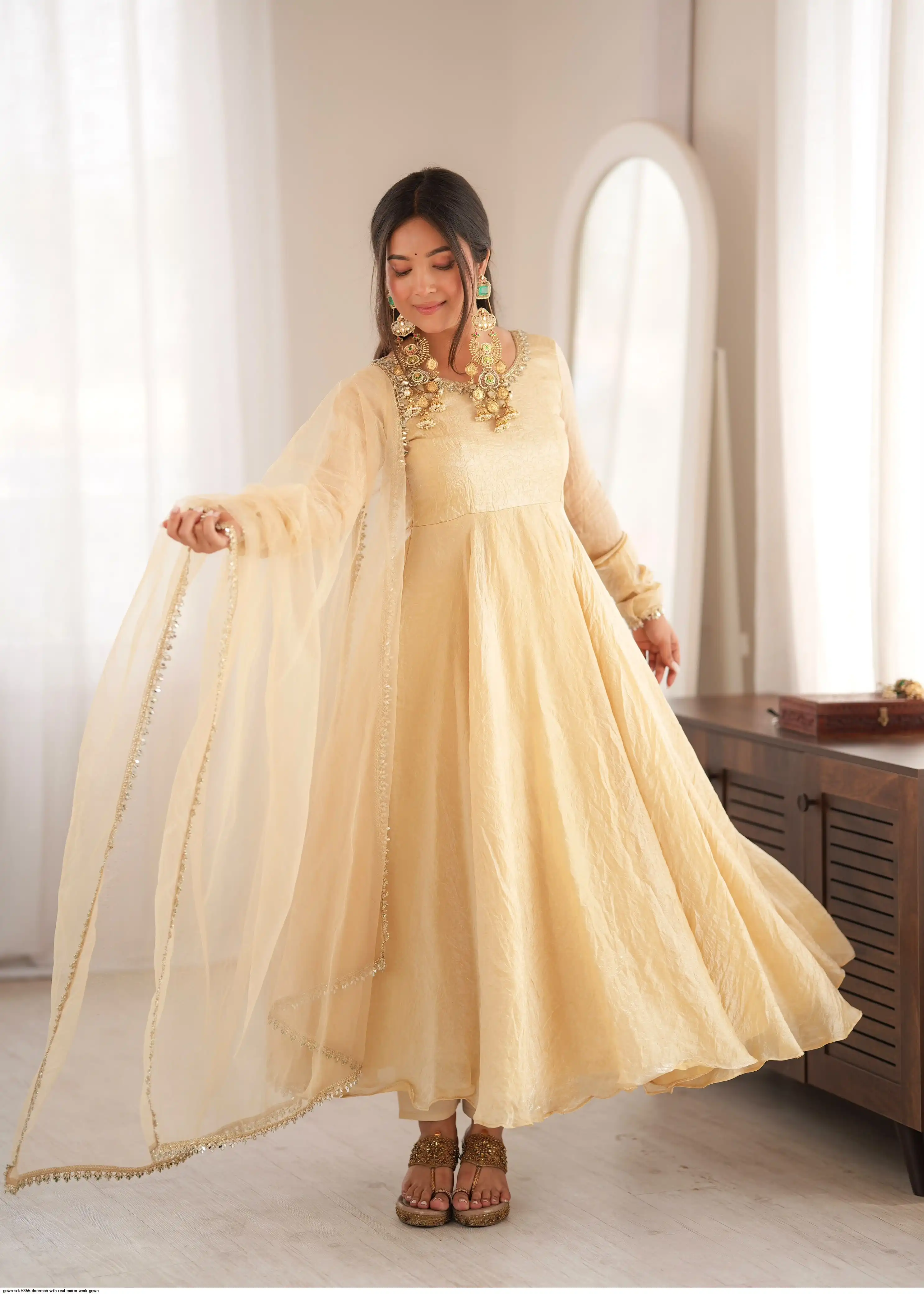 GOWN SRK 5355 DOREMON WITH REAL MIRROR WORK GOWN 2