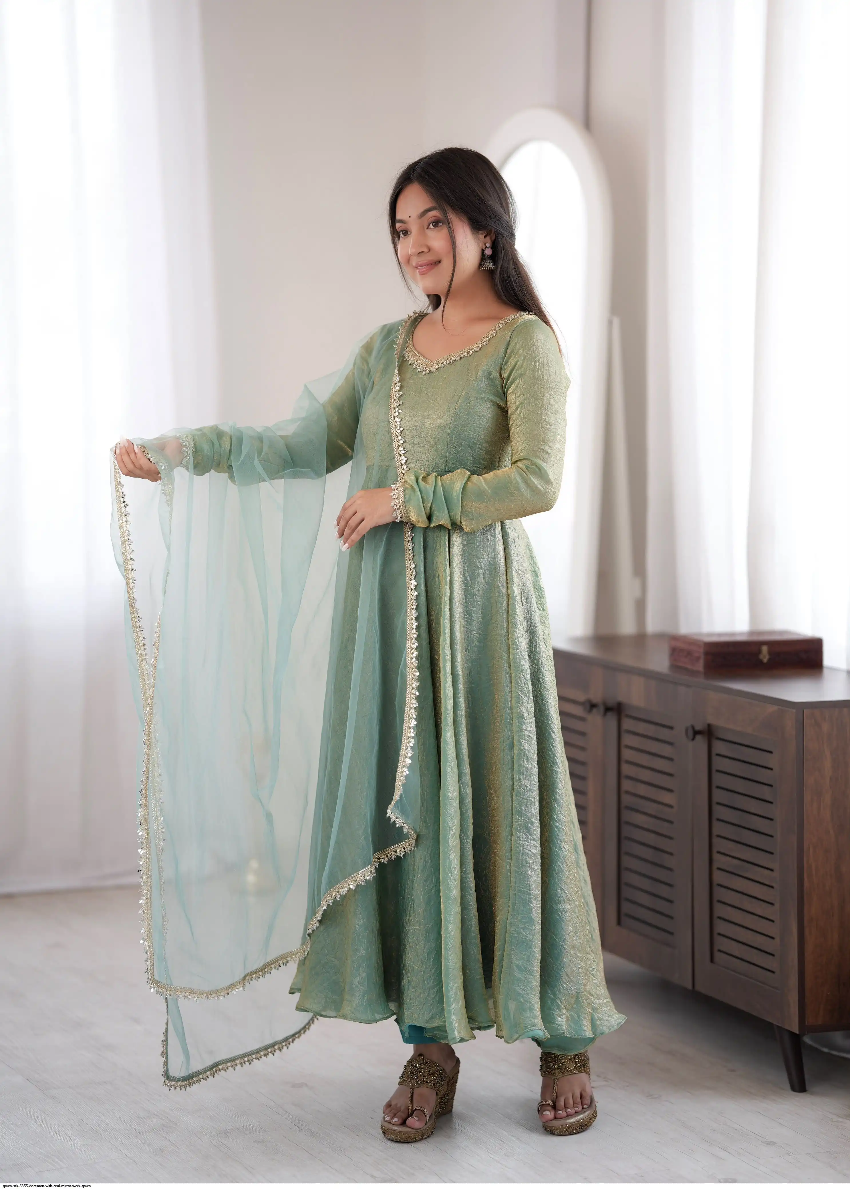 GOWN SRK 5355 DOREMON WITH REAL MIRROR WORK GOWN 3