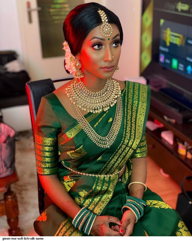 GREEN MOR SOFT LICHI SILK SAREE
