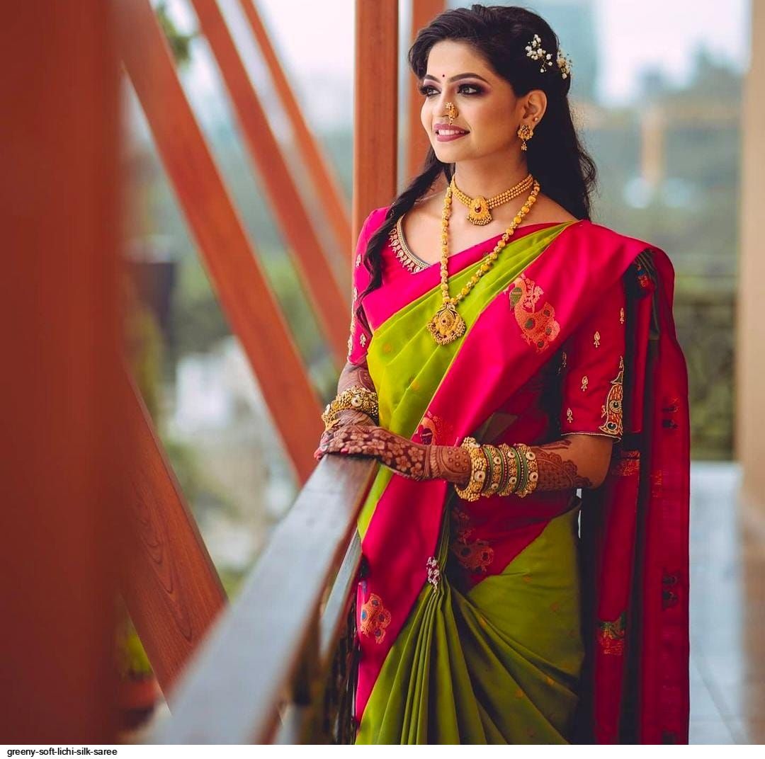 GREENY SOFT LICHI SILK SAREE