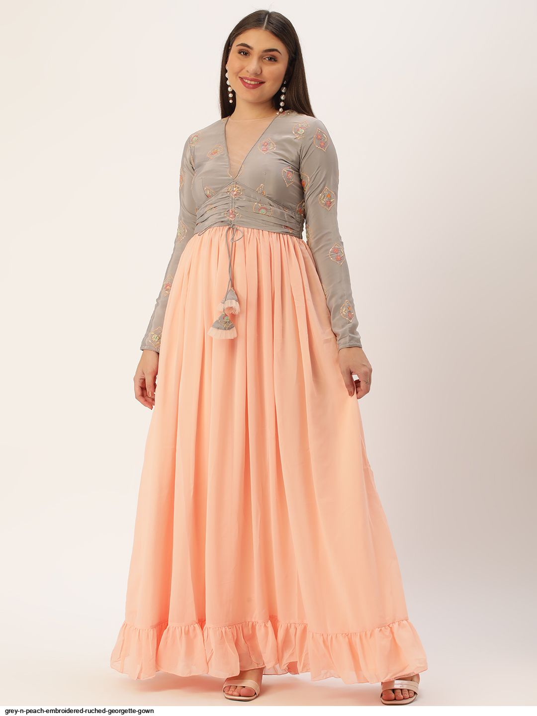 peach and grey dress Melancholy Resin Buckle Satin Midi Dress Peach main image 1