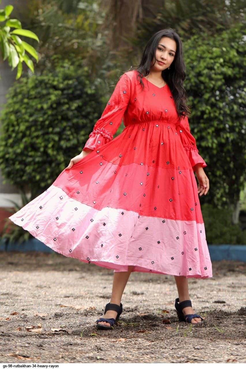 HEAVY RAYON MIRROR WORK GOWN