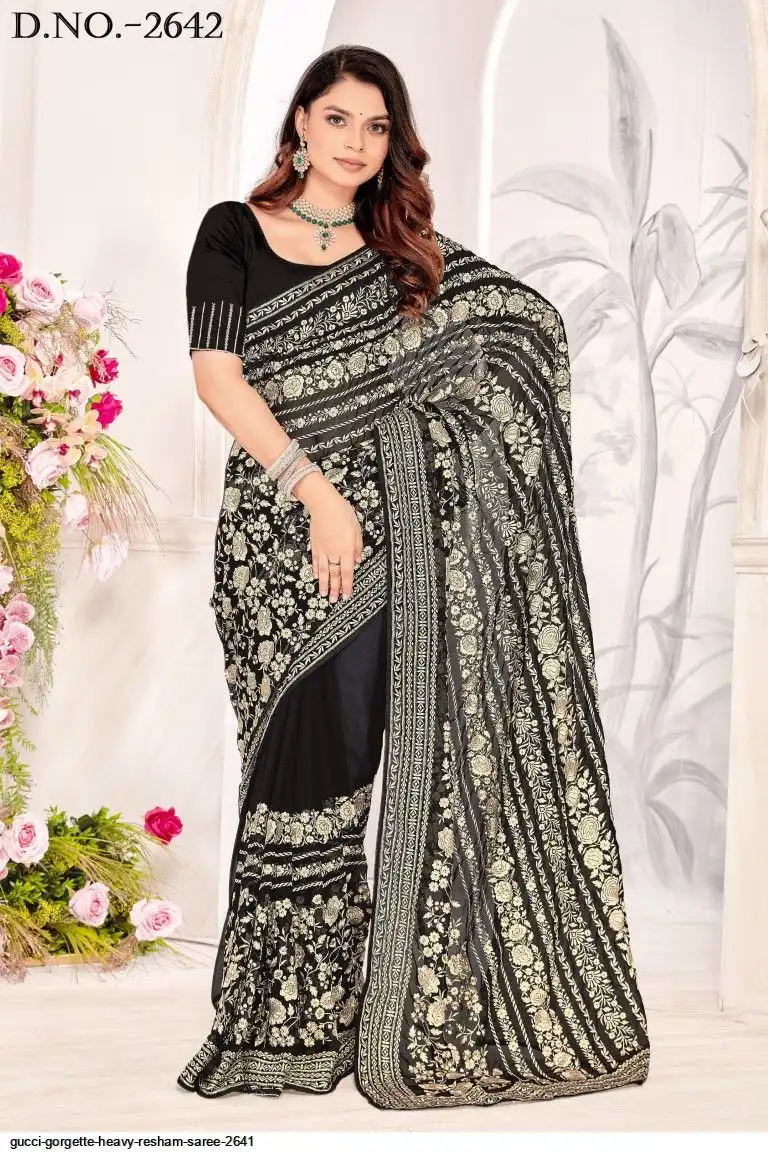 GUCCI GEORGETTE HEAVY RESHAM SAREE