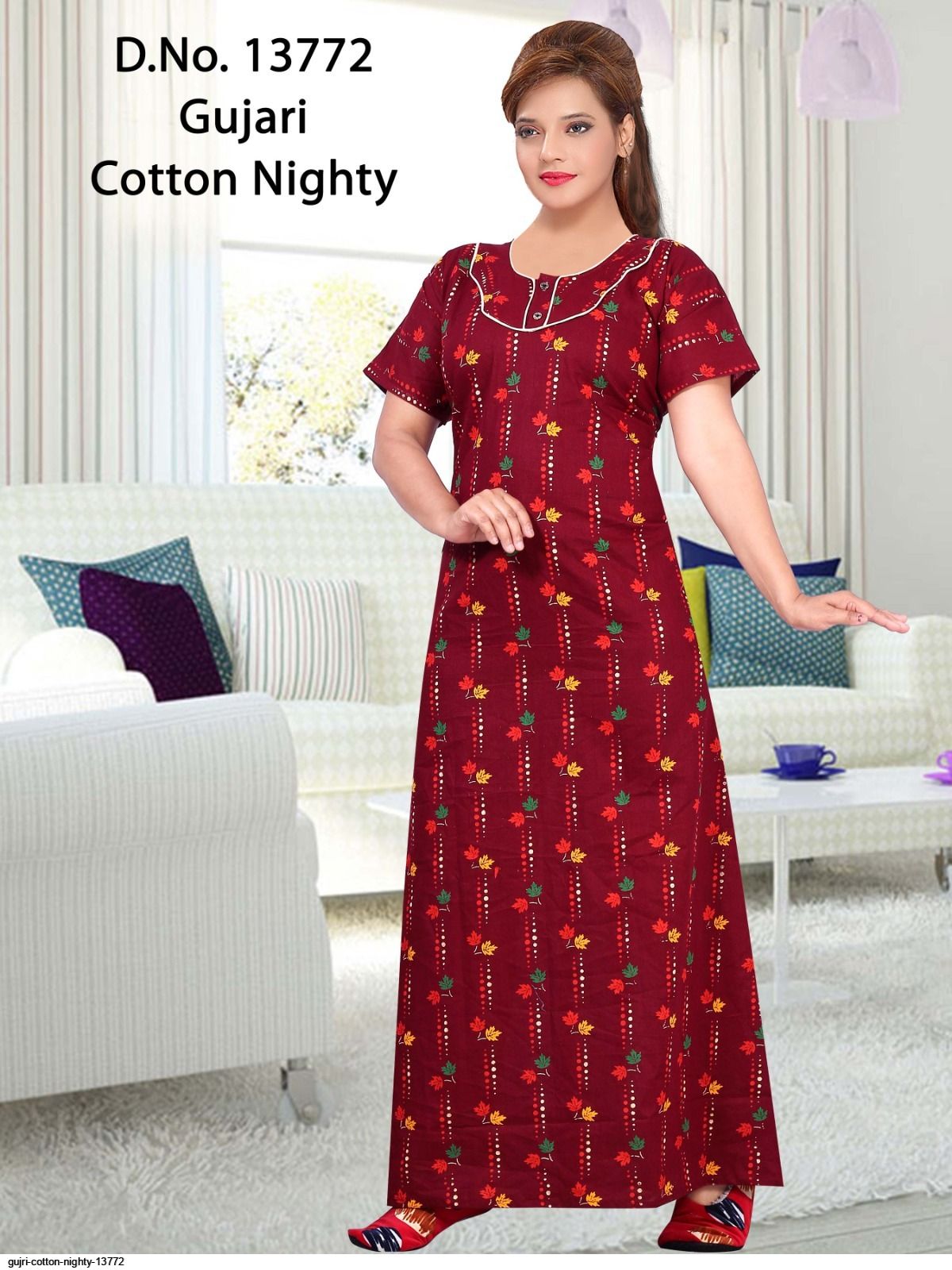 night dress neck designs Nighty Dress Neck Design Green Motif Garden A Line Pure Cotton Pure Durable  Cotton