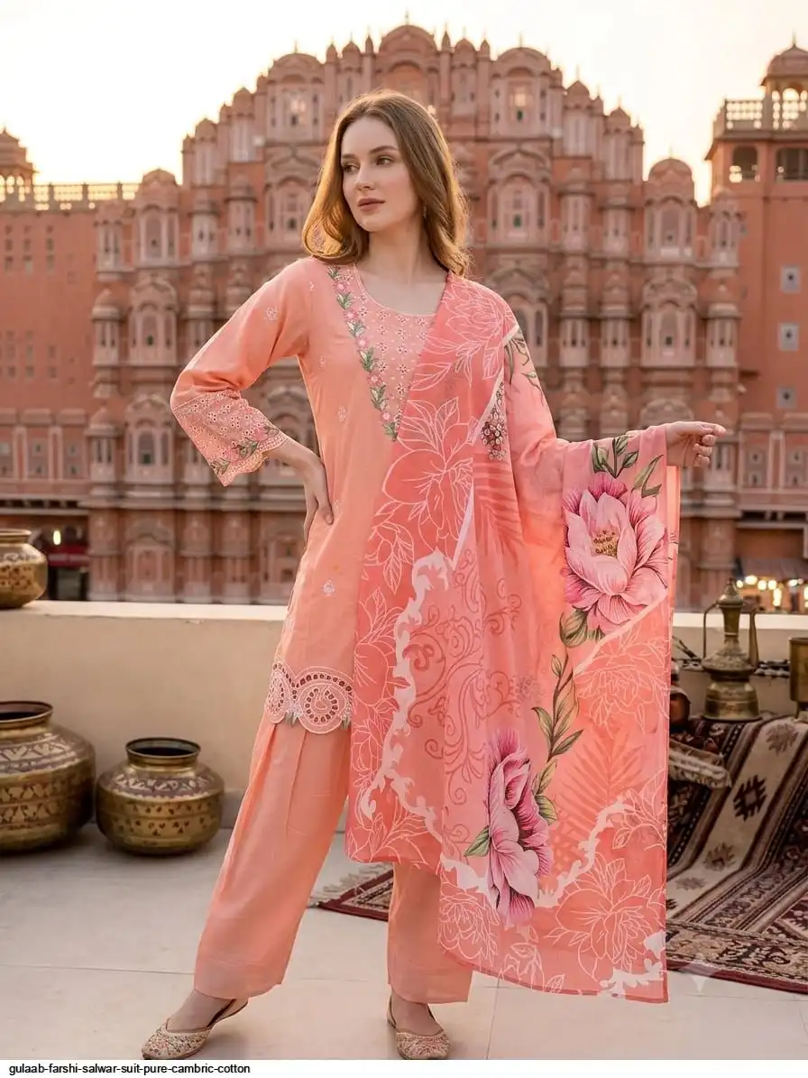 GULAAB FARSHI SALWAR SUIT PURE CAMBRIC COTTON A
