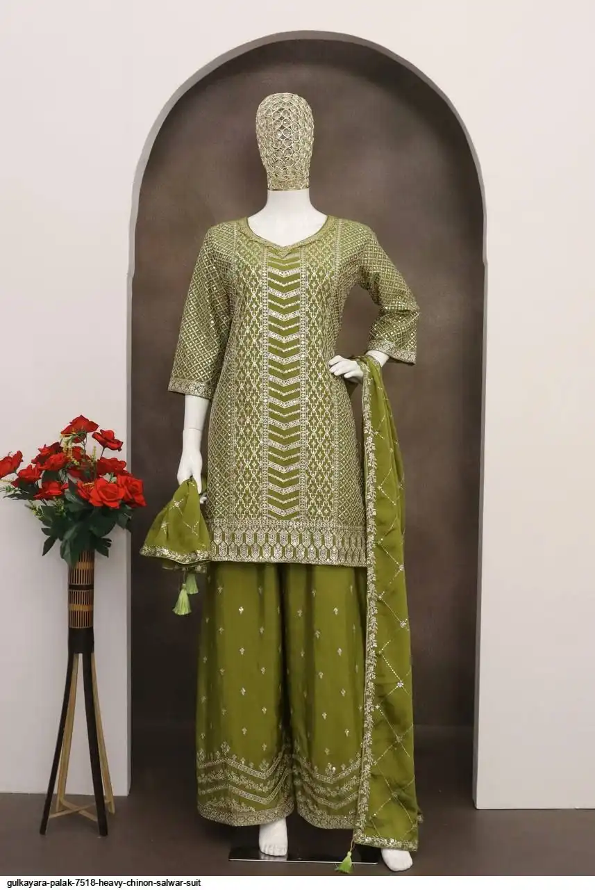 FANCY PALAK 7518 HEAVY CHINON SALWAR SUIT A
