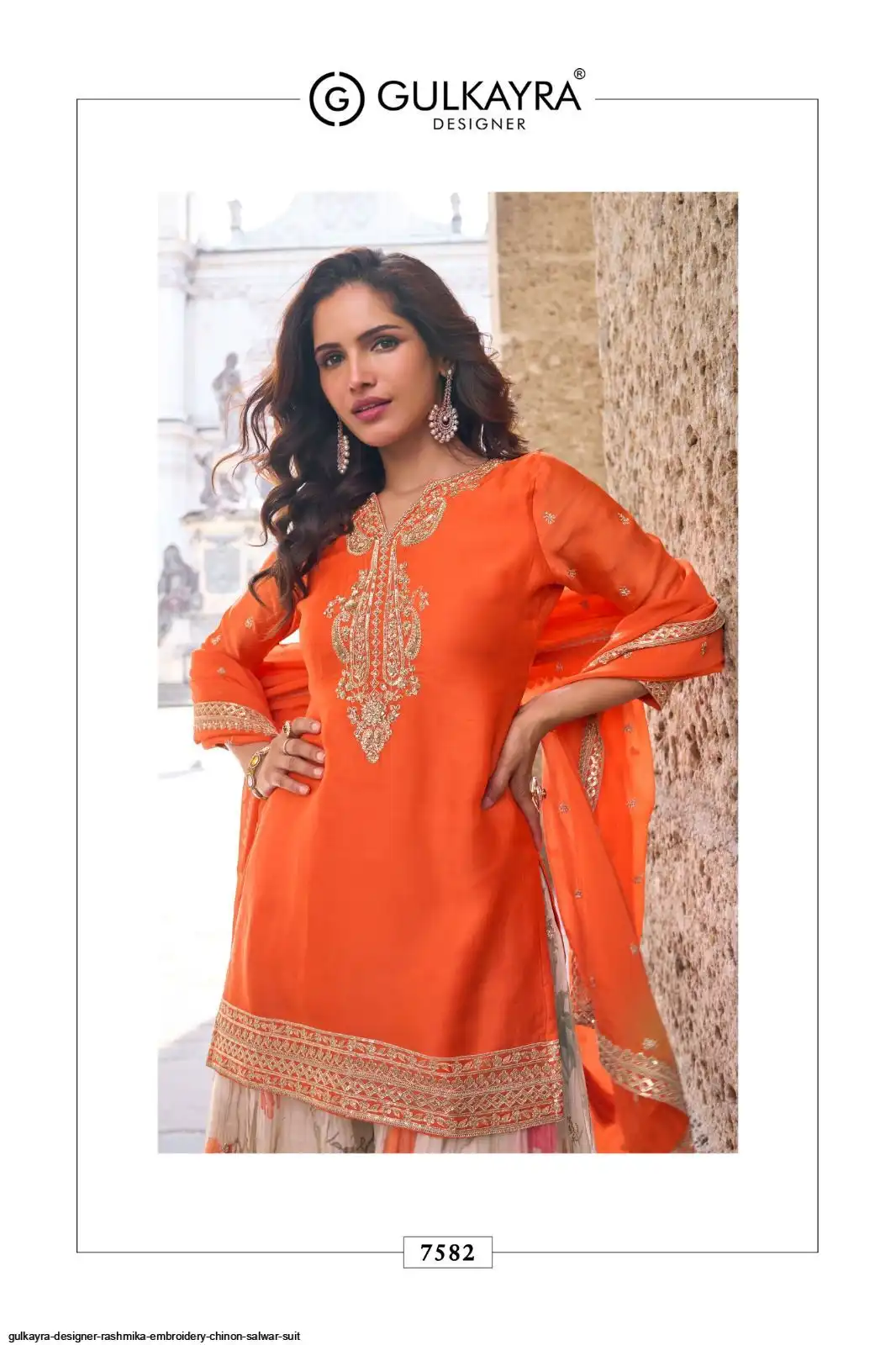 GULKAYRA DESIGNER RASHMIKA EMBROIDERY CHINON SALWAR SUIT 7582
