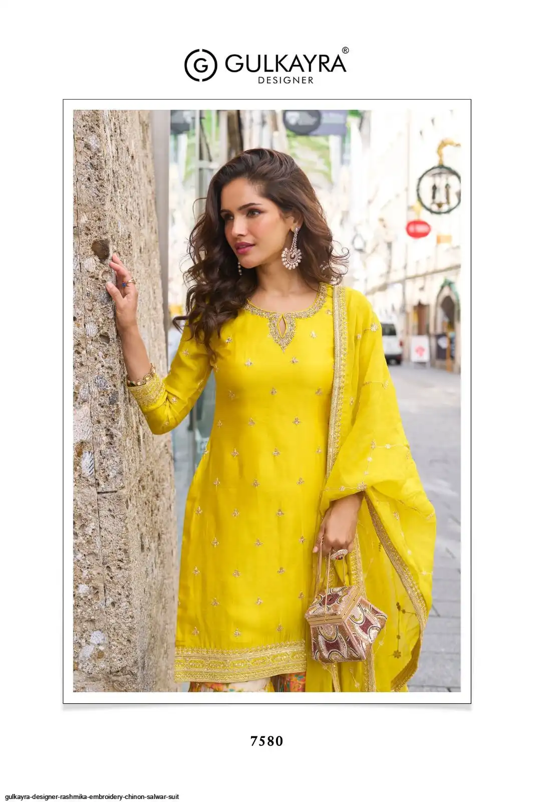 GULKAYRA DESIGNER RASHMIKA EMBROIDERY CHINON SALWAR SUIT 7580