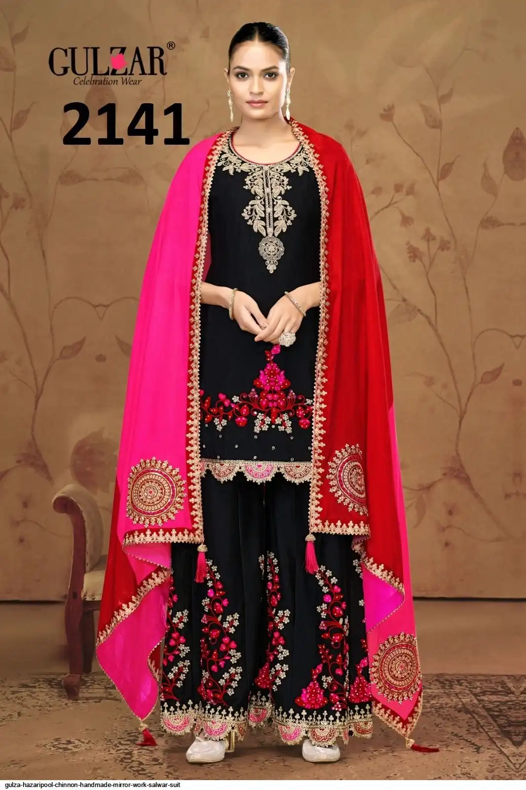 GULZA HAZARIPOOL CHINNON HANDMADE MIRROR WORK SALWAR SUIT 2141