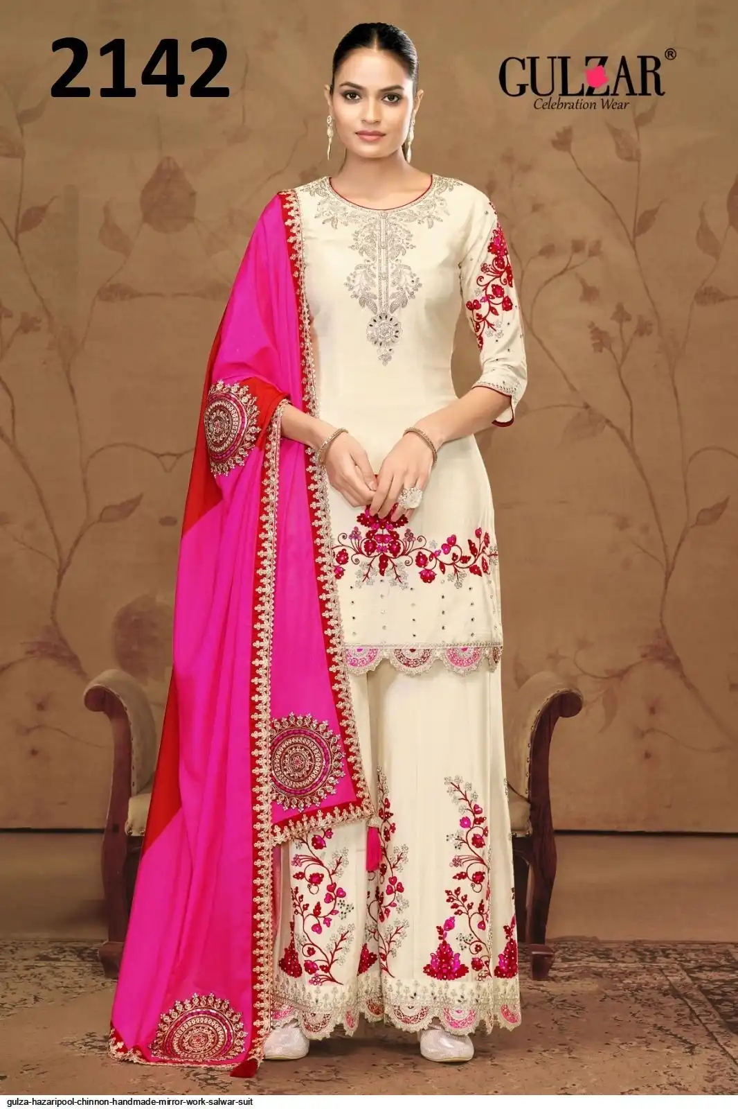 GULZA HAZARIPOOL CHINNON HANDMADE MIRROR WORK SALWAR SUIT 2142