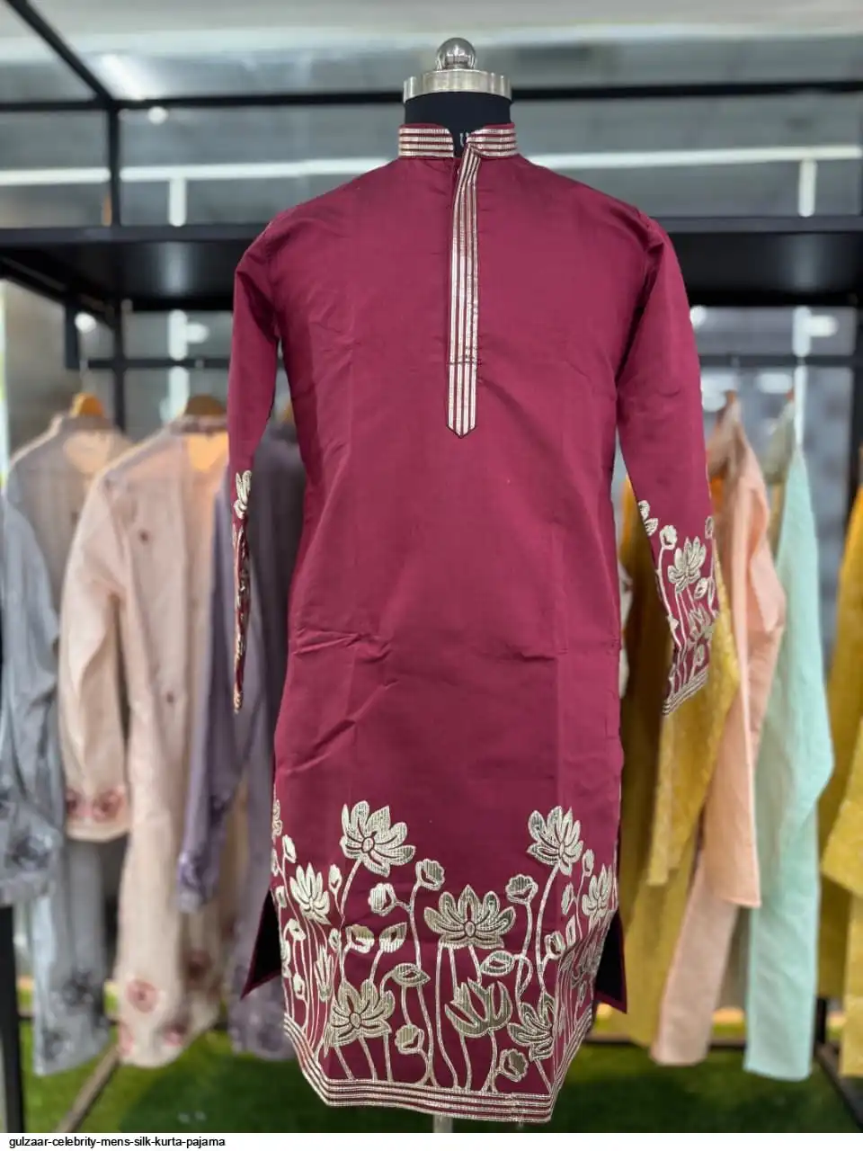 GULZAAR CELEBRITY MENS SILK KURTA PAJAMA D