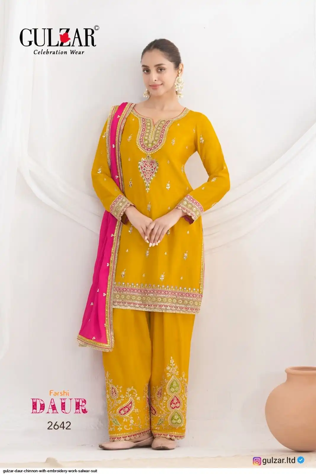 GULZAR DAUR CHINNON WITH EMBROIDERY WORK SALWAR SUIT 2642