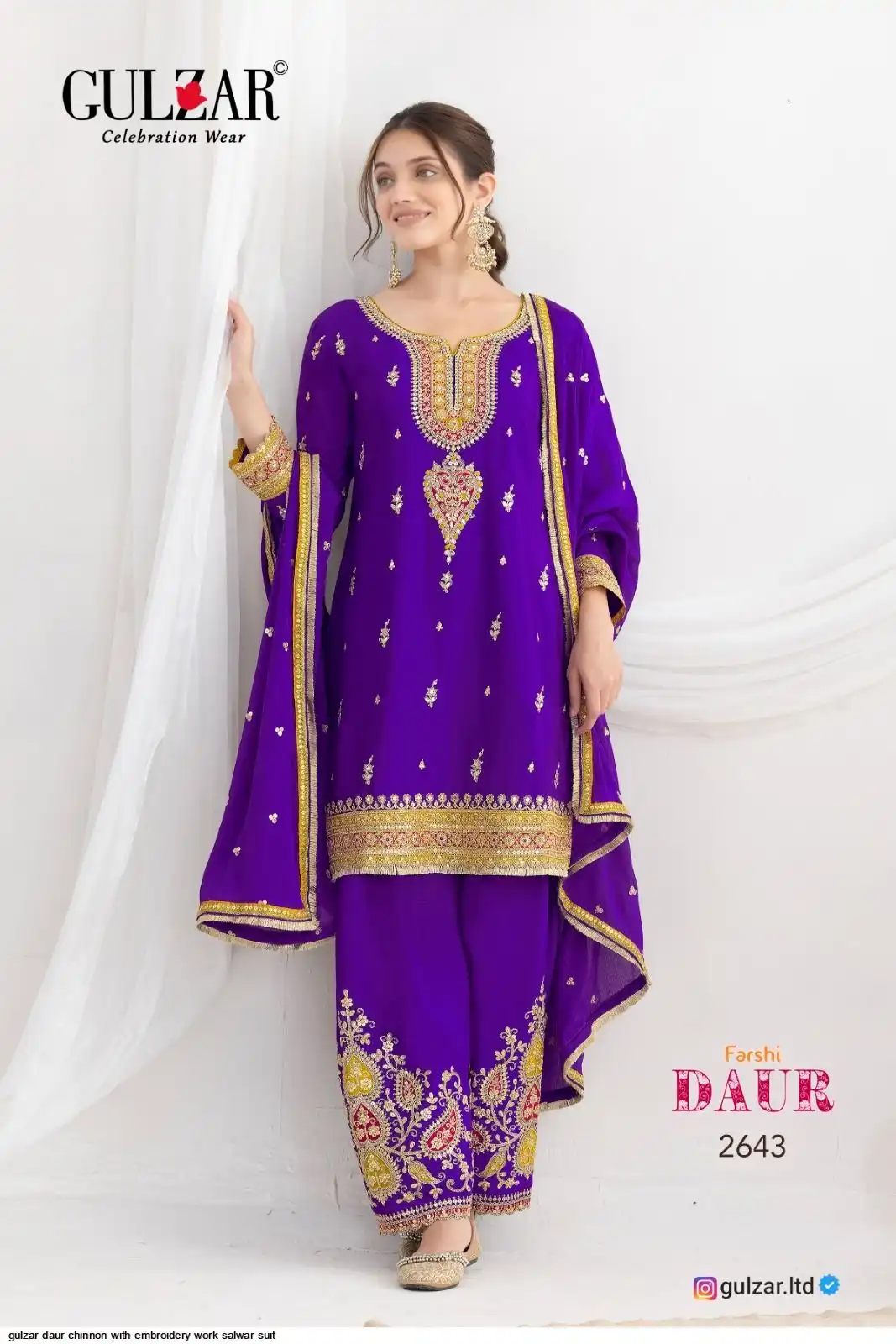 GULZAR DAUR CHINNON WITH EMBROIDERY WORK SALWAR SUIT 2643