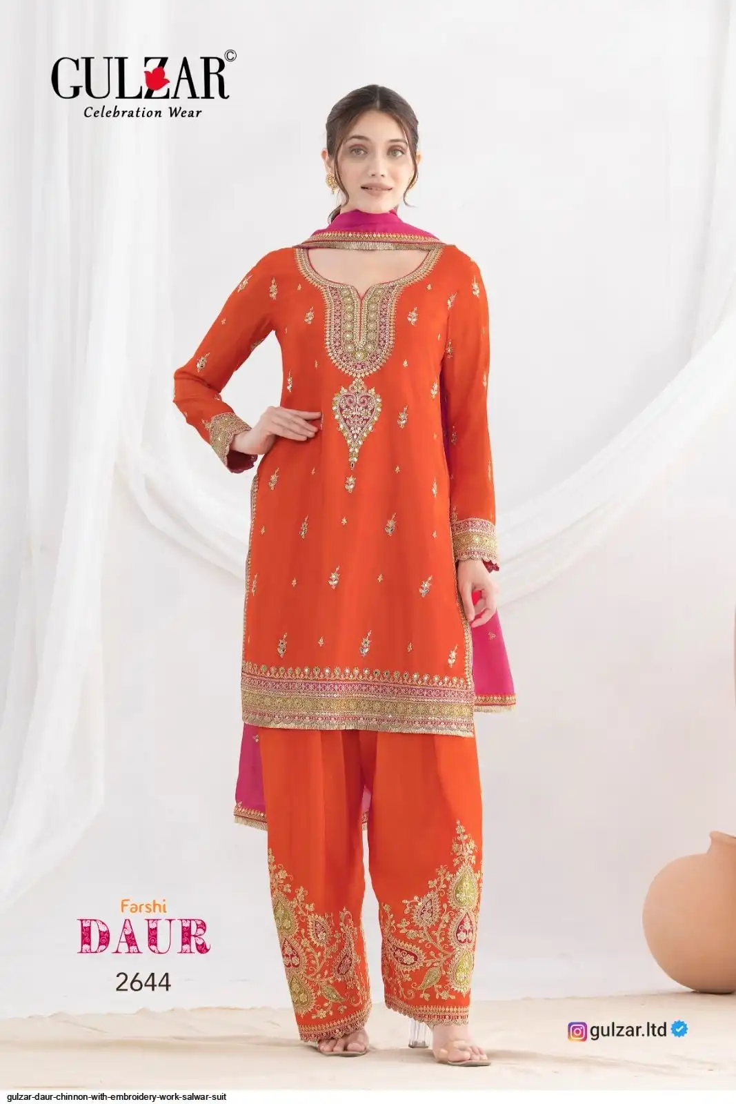 GULZAR DAUR CHINNON WITH EMBROIDERY WORK SALWAR SUIT 2644