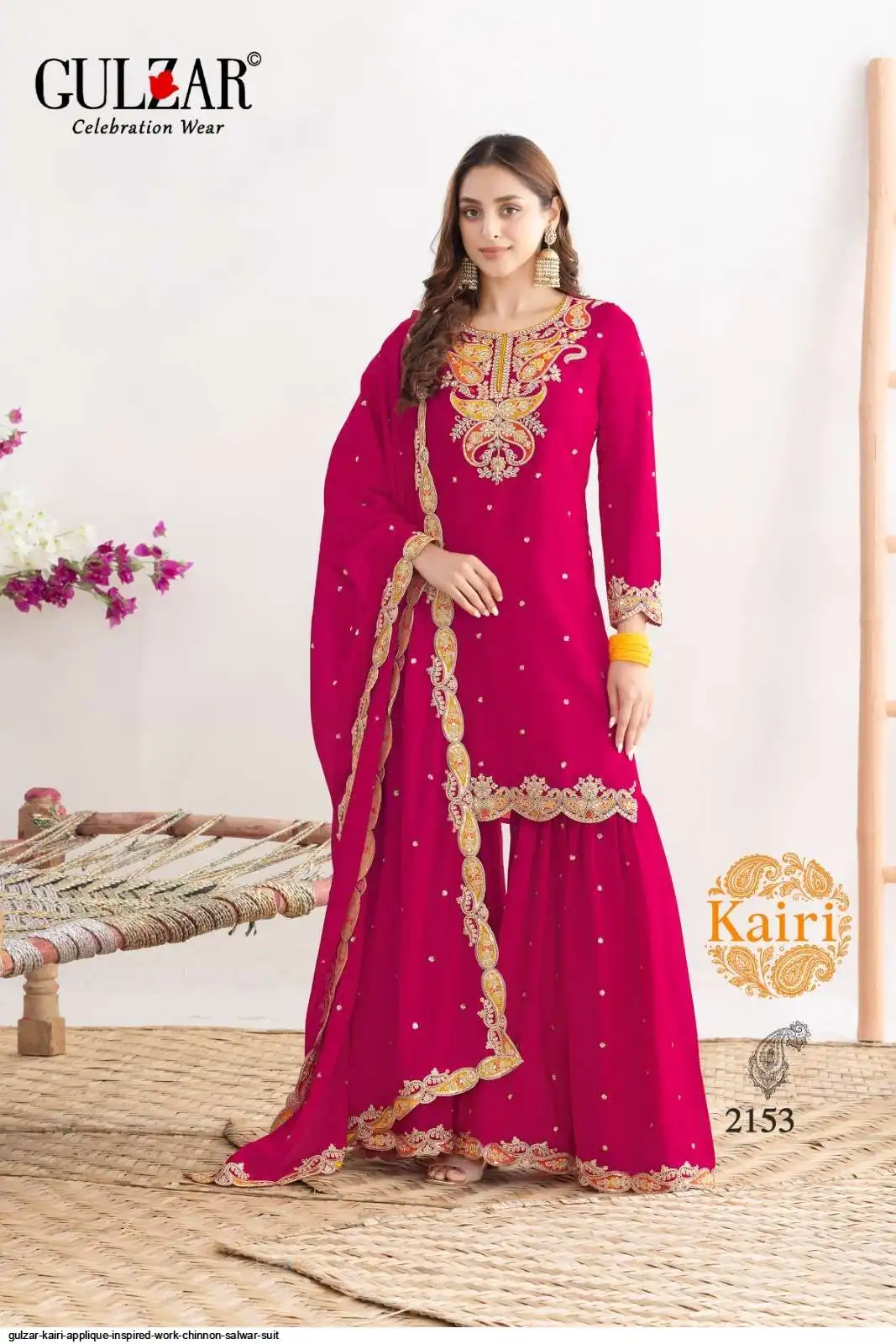 GULZAR KAIRI APPLIQUE INSPIRED WORK CHINNON SALWAR SUIT 2153