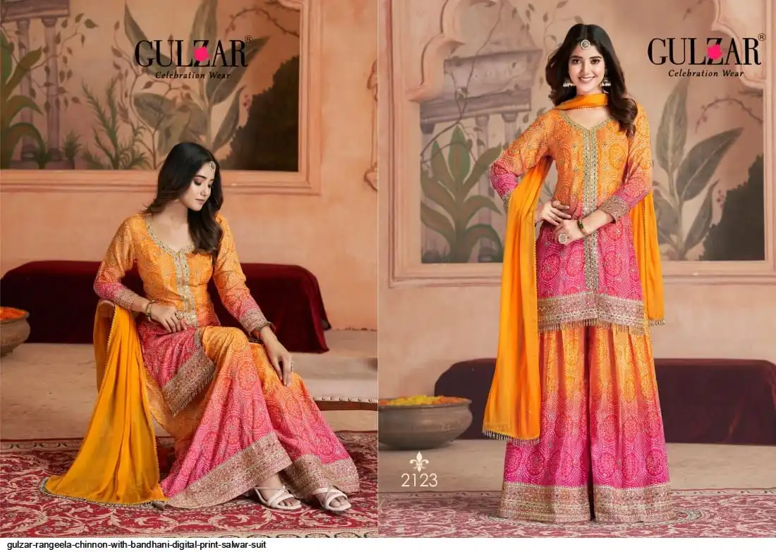 GULZAR RANGEELA CHINNON WITH BANDHANI DIGITAL PRINT SALWAR SUIT 2123