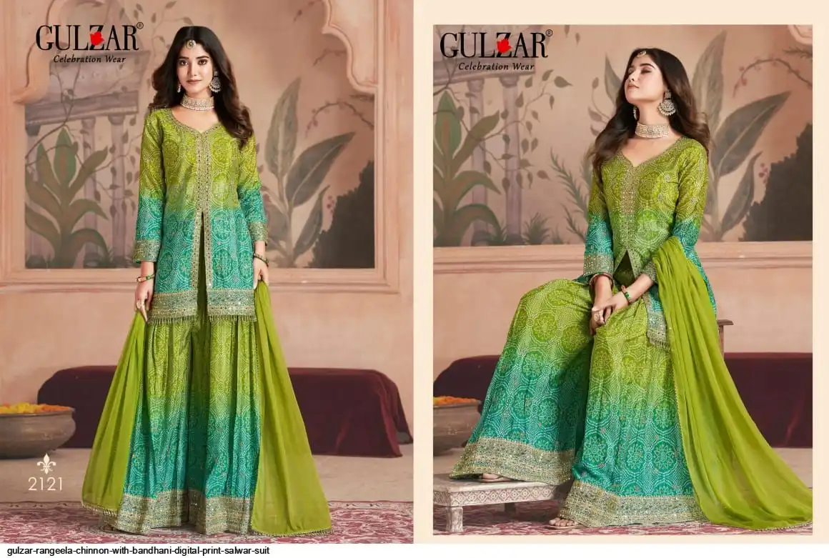 GULZAR RANGEELA CHINNON WITH BANDHANI DIGITAL PRINT SALWAR SUIT 2121