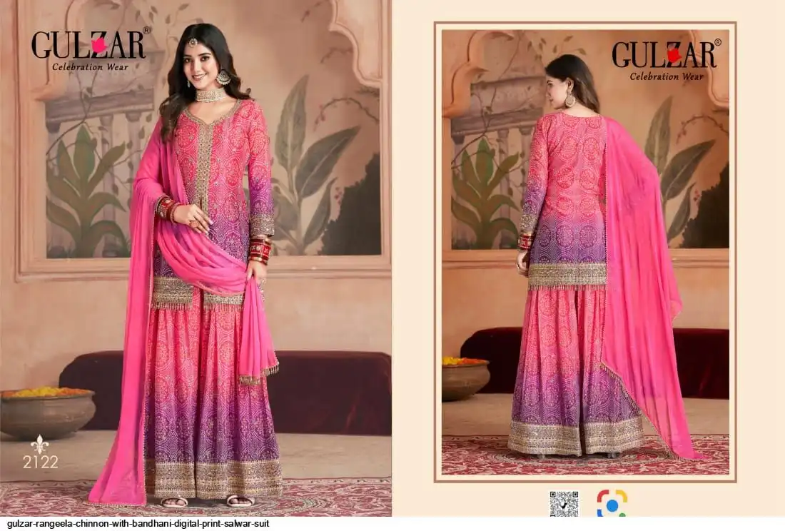 GULZAR RANGEELA CHINNON WITH BANDHANI DIGITAL PRINT SALWAR SUIT 2122
