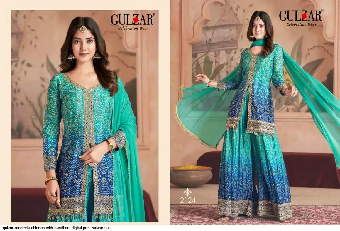 GULZAR RANGEELA CHINNON WITH BANDHANI DIGITAL PRINT SALWAR SUIT 2124
