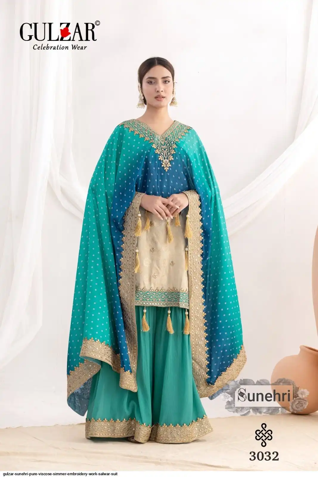 GULZAR SUNEHRI PURE VISCOSE SIMMER EMBROIDERY WORK SALWAR SUIT 3032