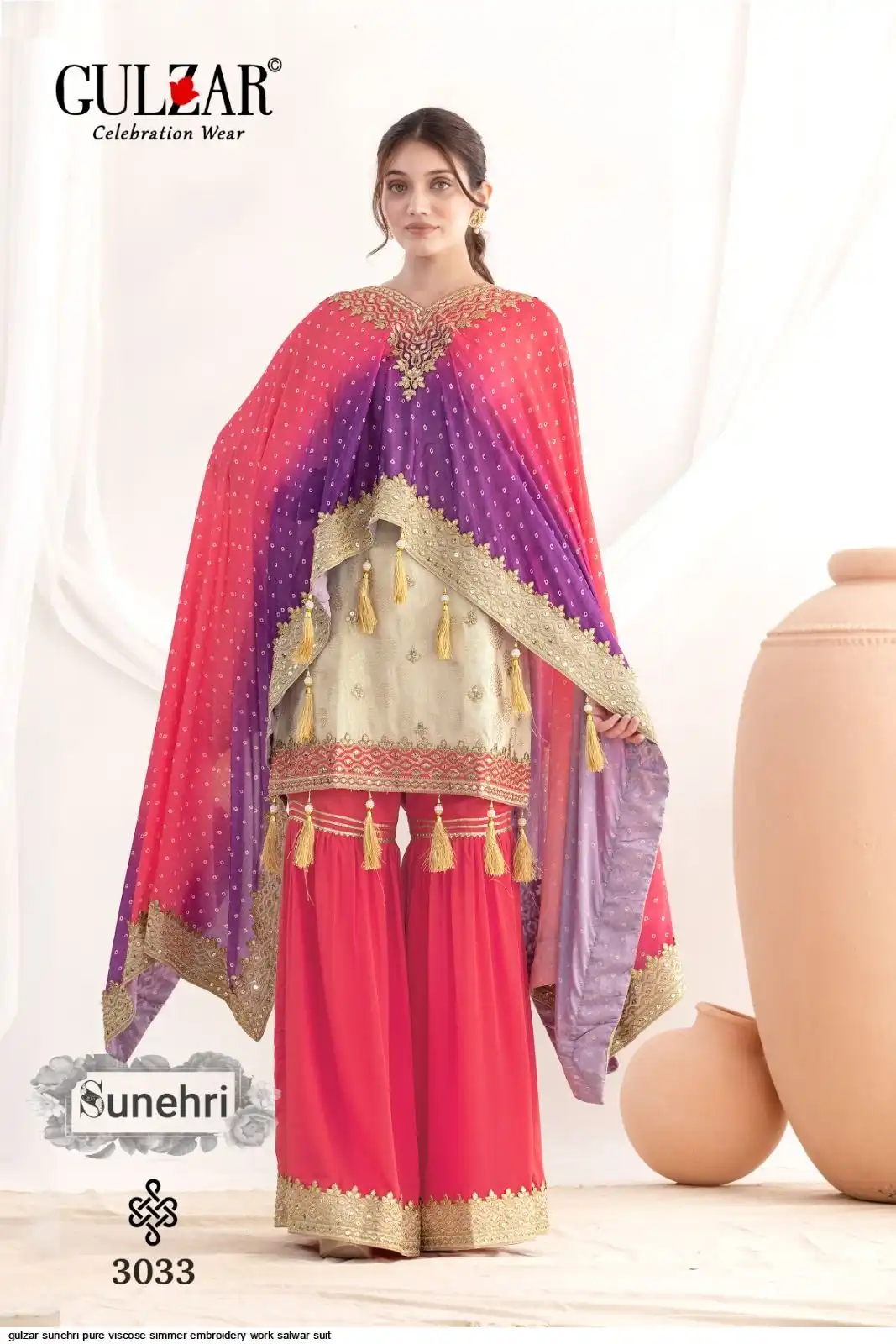 GULZAR SUNEHRI PURE VISCOSE SIMMER EMBROIDERY WORK SALWAR SUIT 3033
