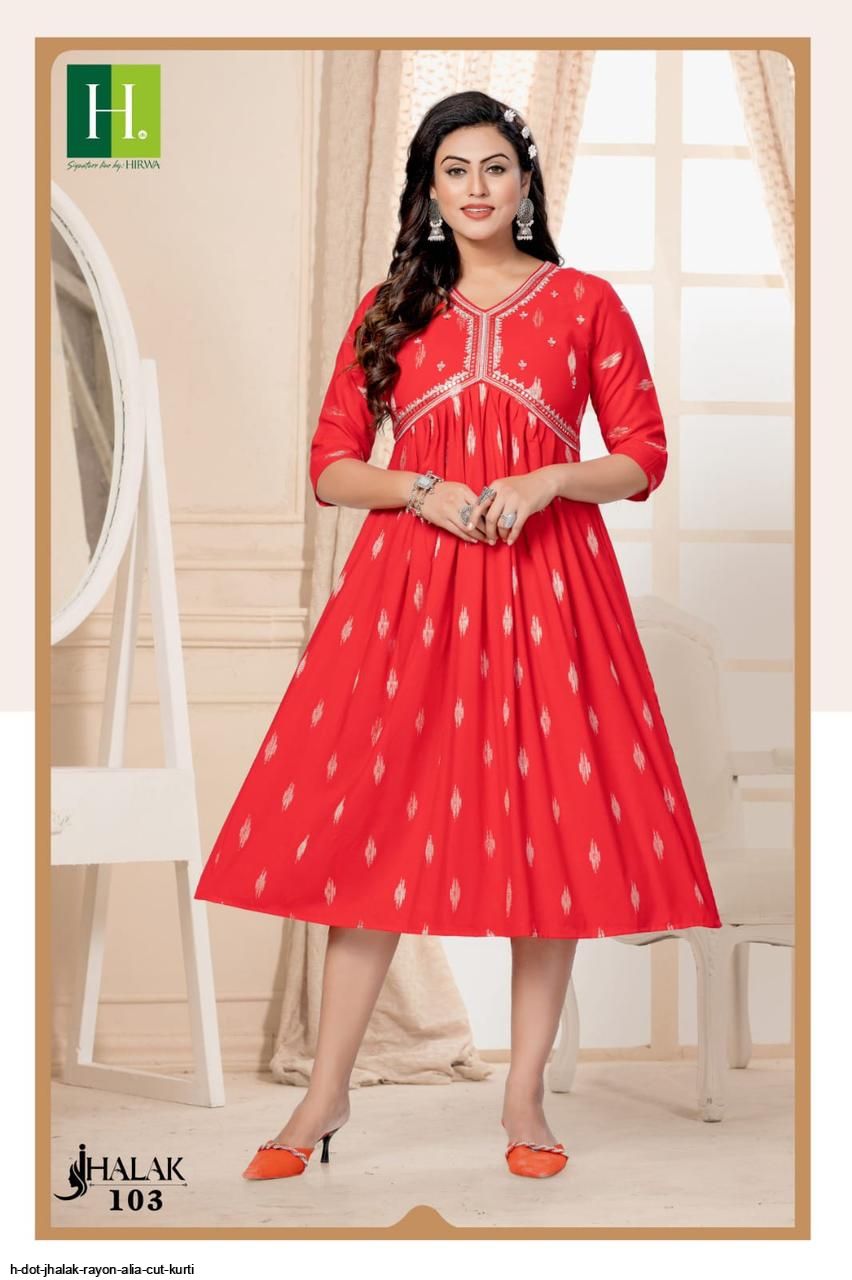 H Dot Hirwa Aaira Latest Style Fancy Aliya Cut Kurti Wholesaler