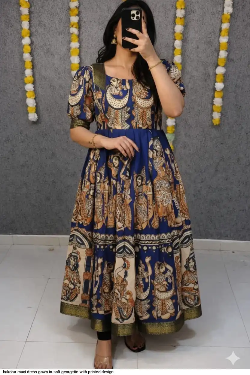 HAKOBA MAXI DRESS GOWN IN SOFT GEORGETTE WITH PRINTED DESIGN A