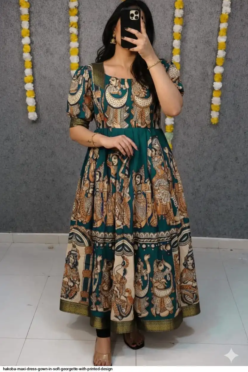 HAKOBA MAXI DRESS GOWN IN SOFT GEORGETTE WITH PRINTED DESIGN D