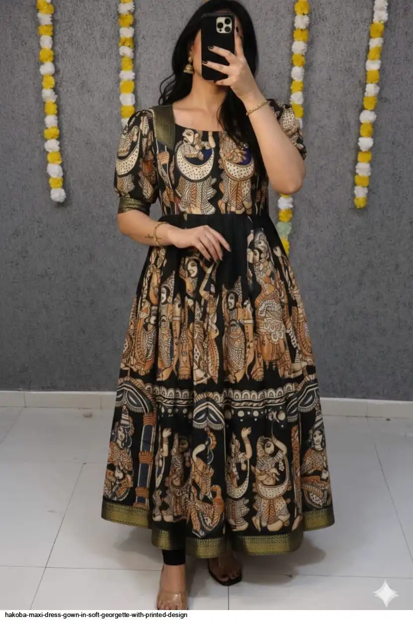 HAKOBA MAXI DRESS GOWN IN SOFT GEORGETTE WITH PRINTED DESIGN B