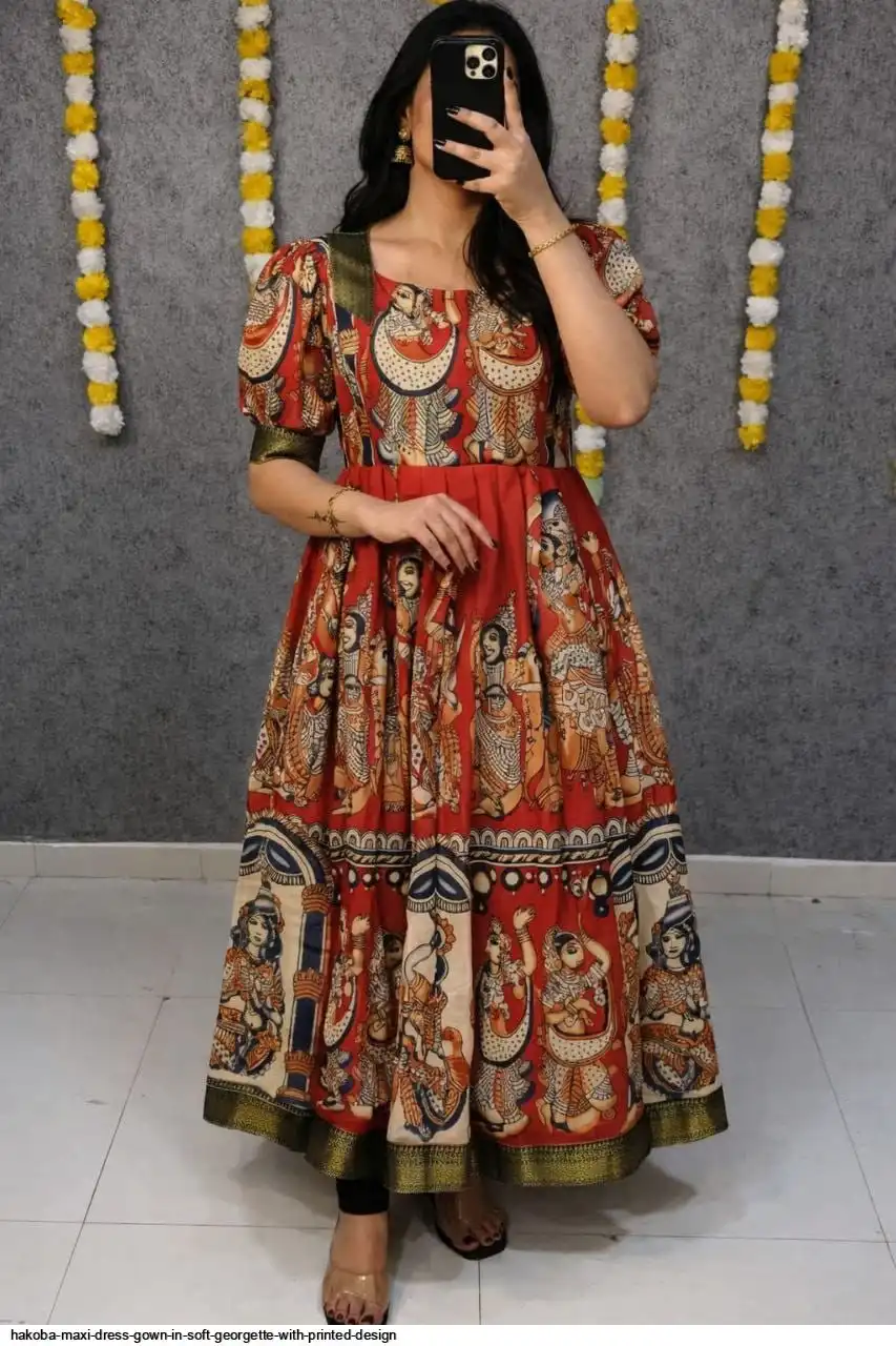 HAKOBA MAXI DRESS GOWN IN SOFT GEORGETTE WITH PRINTED DESIGN C