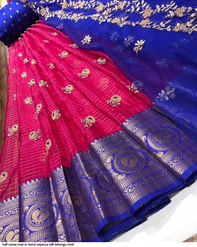 half saree now in trend organza silk lehenga choli 3315