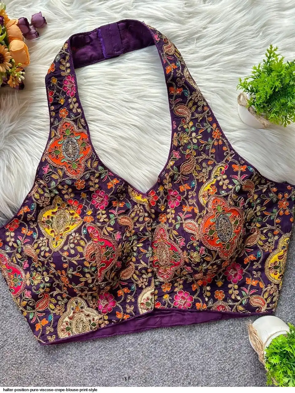 HALTER POSITION PURE VISCOSE CREPE BLOUSE PRINT STYLE C
