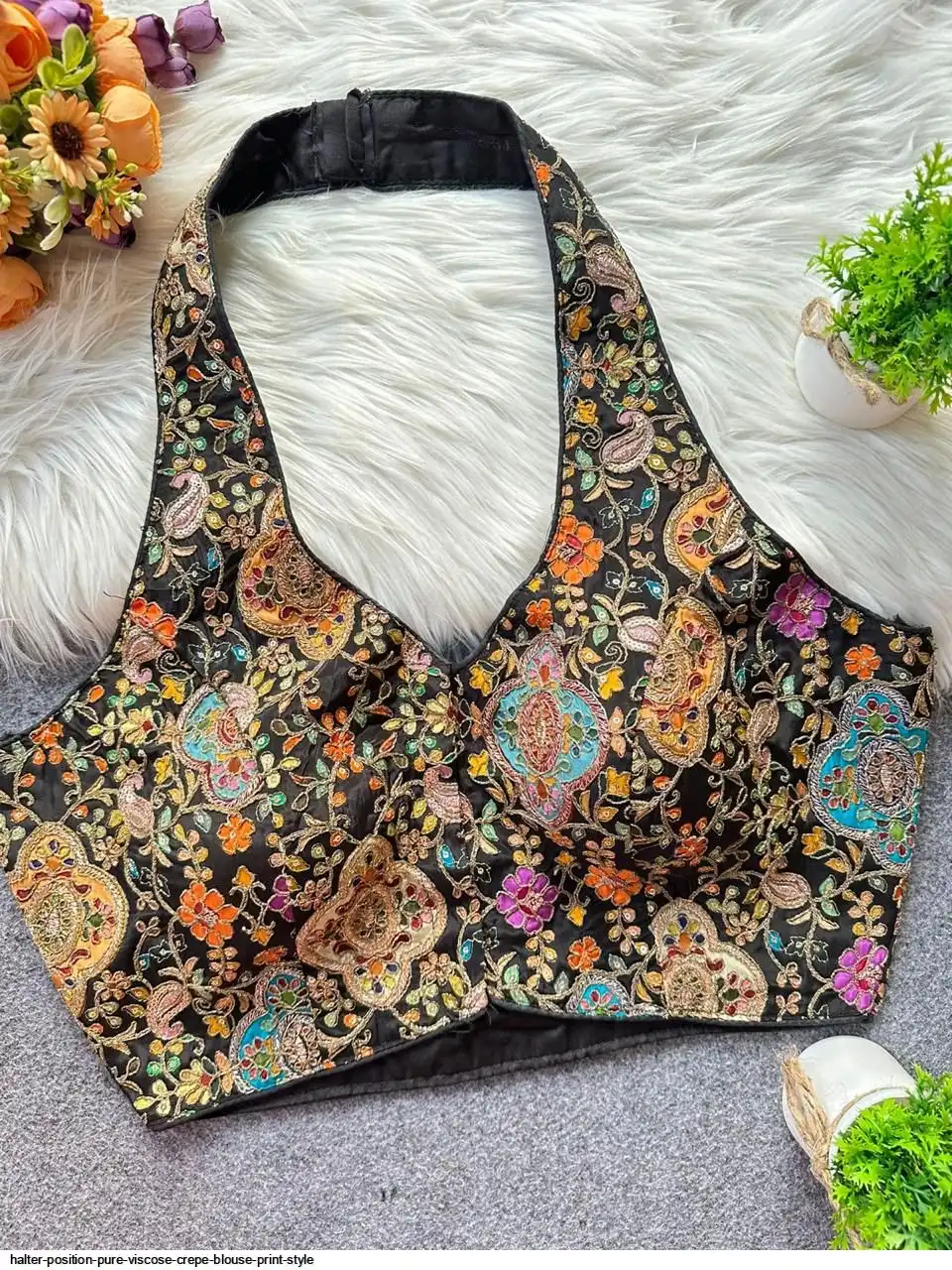 HALTER POSITION PURE VISCOSE CREPE BLOUSE PRINT STYLE D
