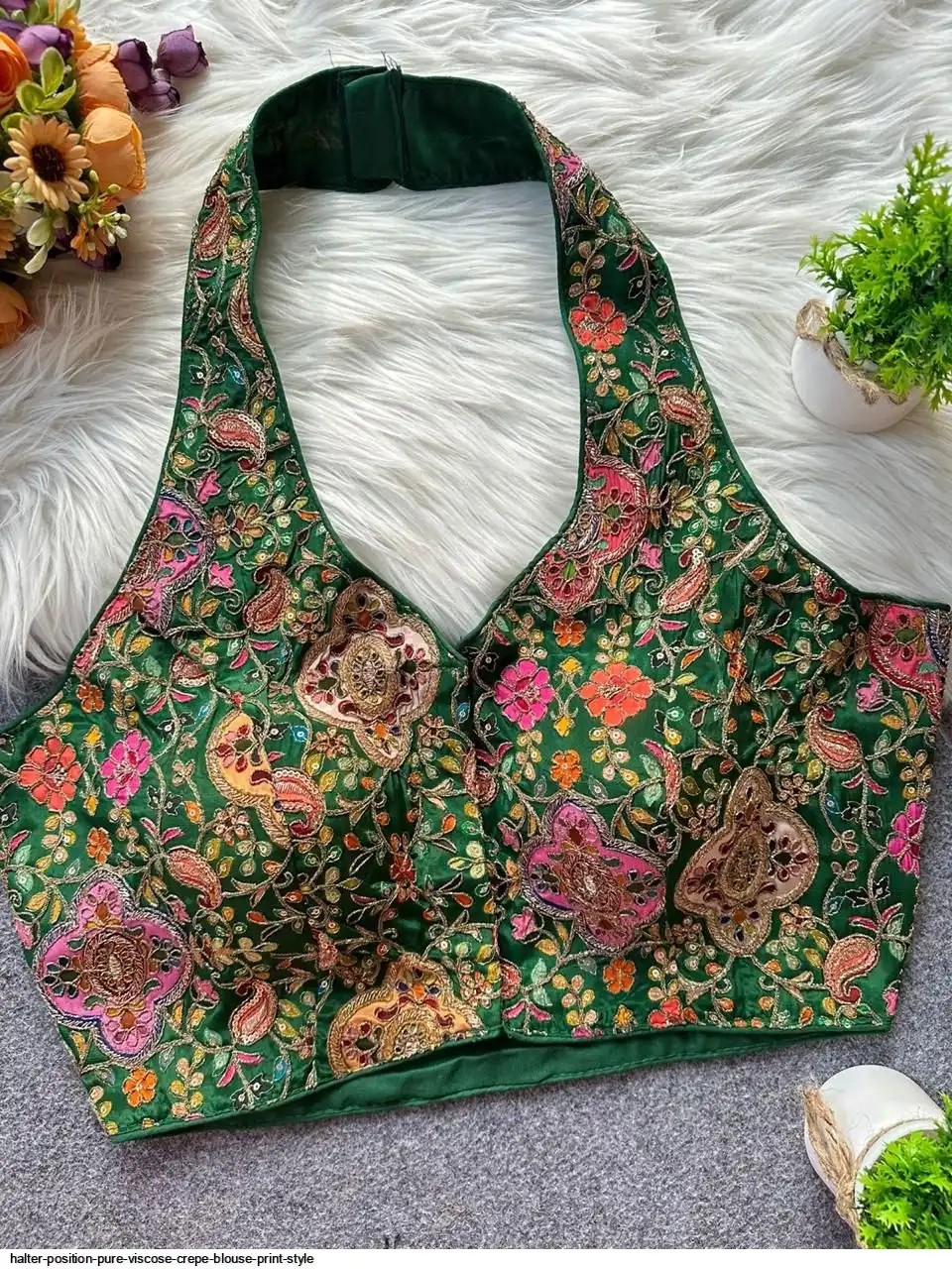 HALTER POSITION PURE VISCOSE CREPE BLOUSE PRINT STYLE B