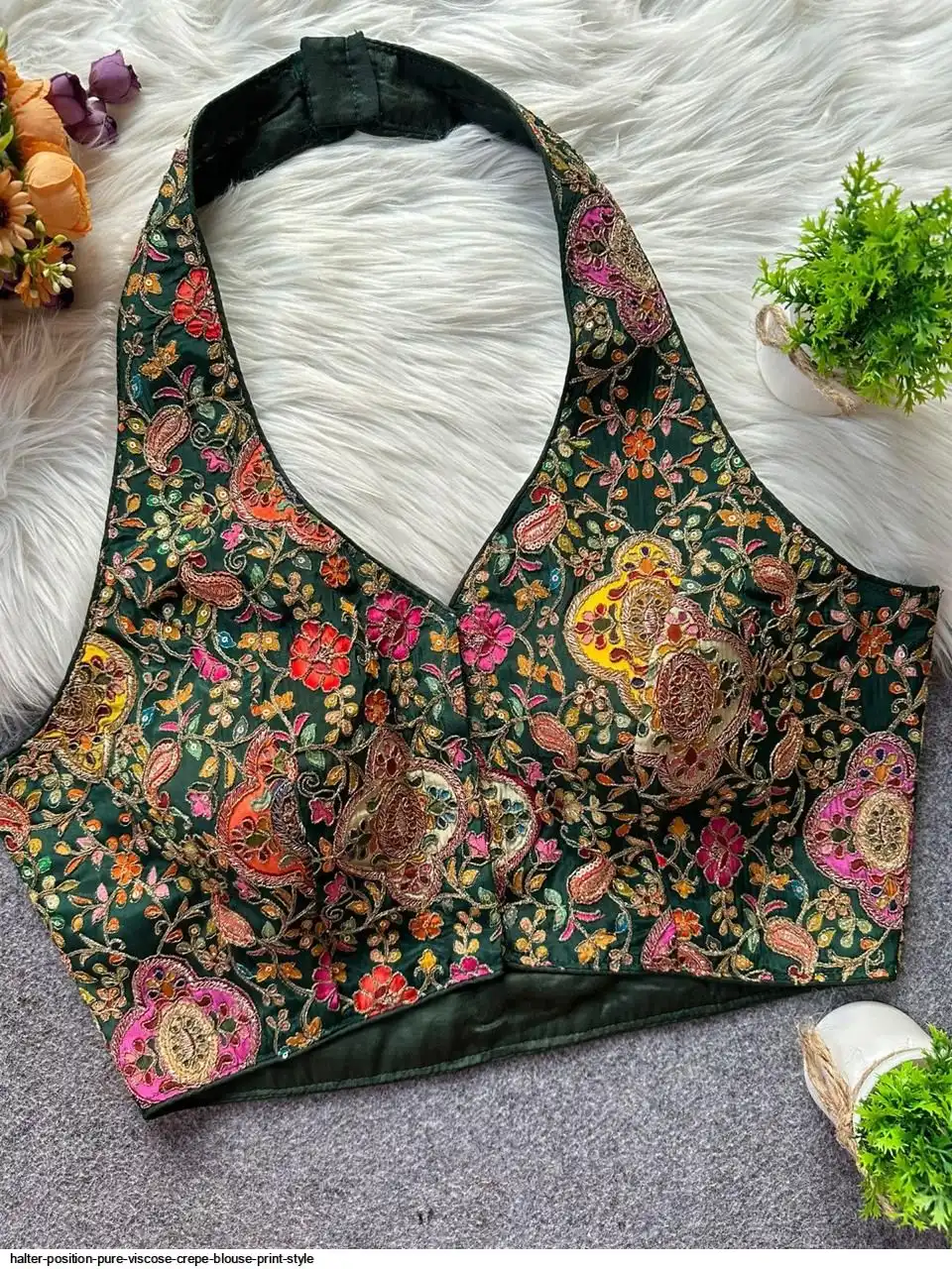 HALTER POSITION PURE VISCOSE CREPE BLOUSE PRINT STYLE F