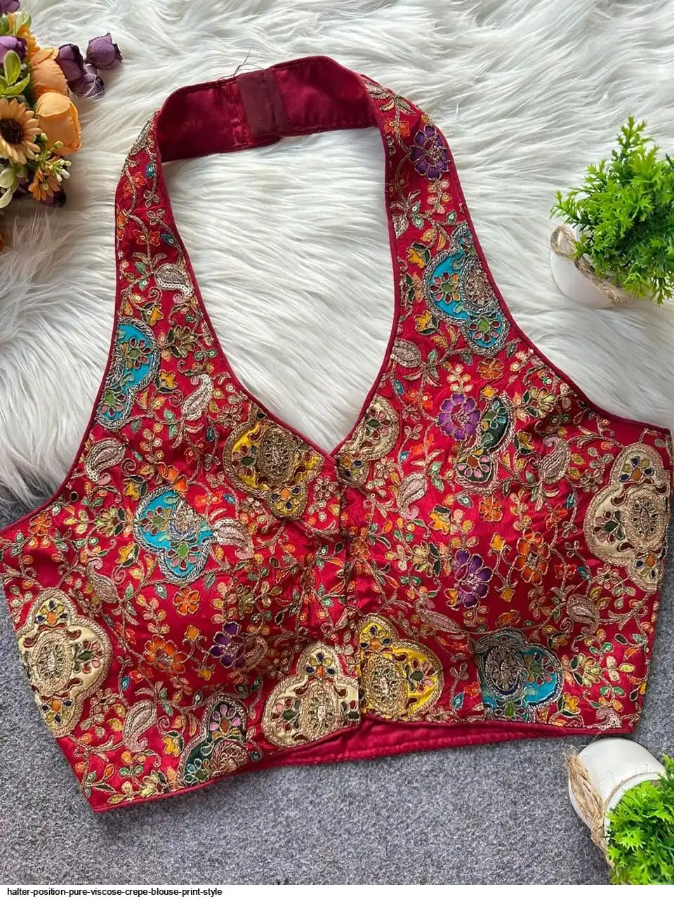 HALTER POSITION PURE VISCOSE CREPE BLOUSE PRINT STYLE G