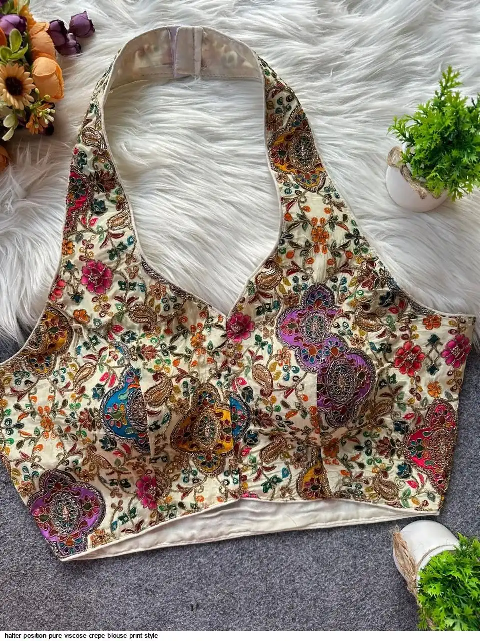 HALTER POSITION PURE VISCOSE CREPE BLOUSE PRINT STYLE H