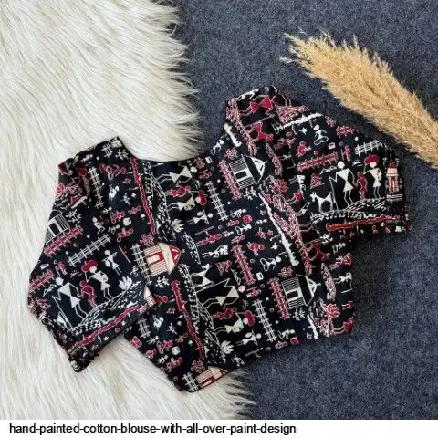 HAND PAINTED COTTON BLOUSE WITH ALL OVER PAINT DESIGN 1