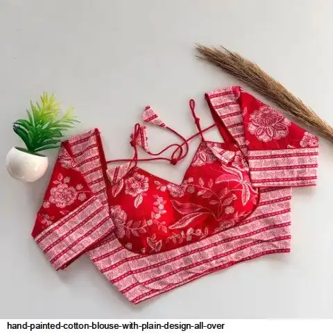 HAND PAINTED COTTON BLOUSE WITH PLAIN DESIGN ALL OVER C