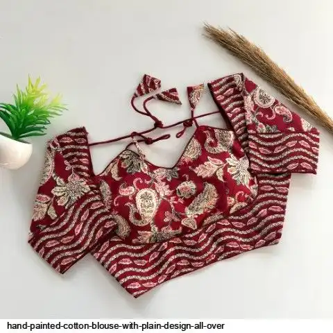 HAND PAINTED COTTON BLOUSE WITH PLAIN DESIGN ALL OVER A