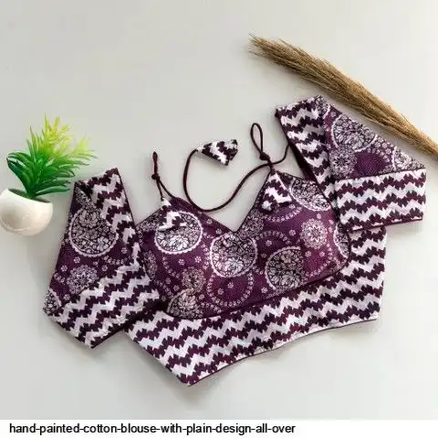 HAND PAINTED COTTON BLOUSE WITH PLAIN DESIGN ALL OVER B
