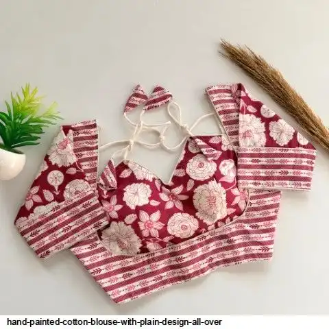 HAND PAINTED COTTON BLOUSE WITH PLAIN DESIGN ALL OVER D 