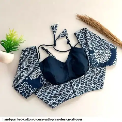 HAND PAINTED COTTON BLOUSE WITH PLAIN DESIGN ALL OVER D