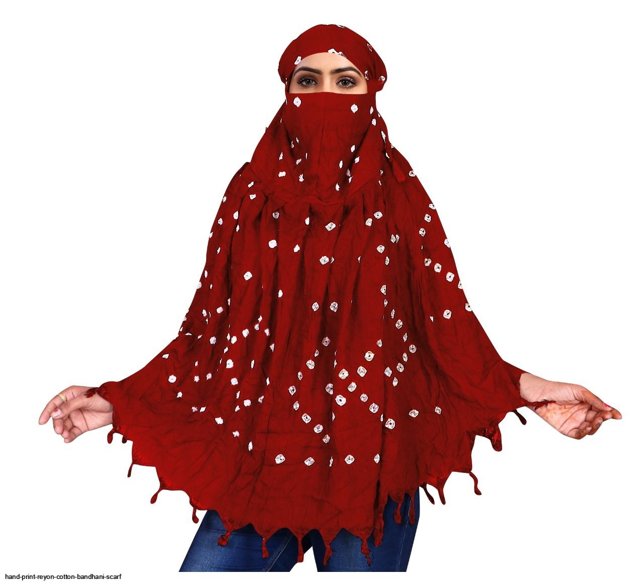 HAND PRINT REYON COTTON BANDHANI SCARF