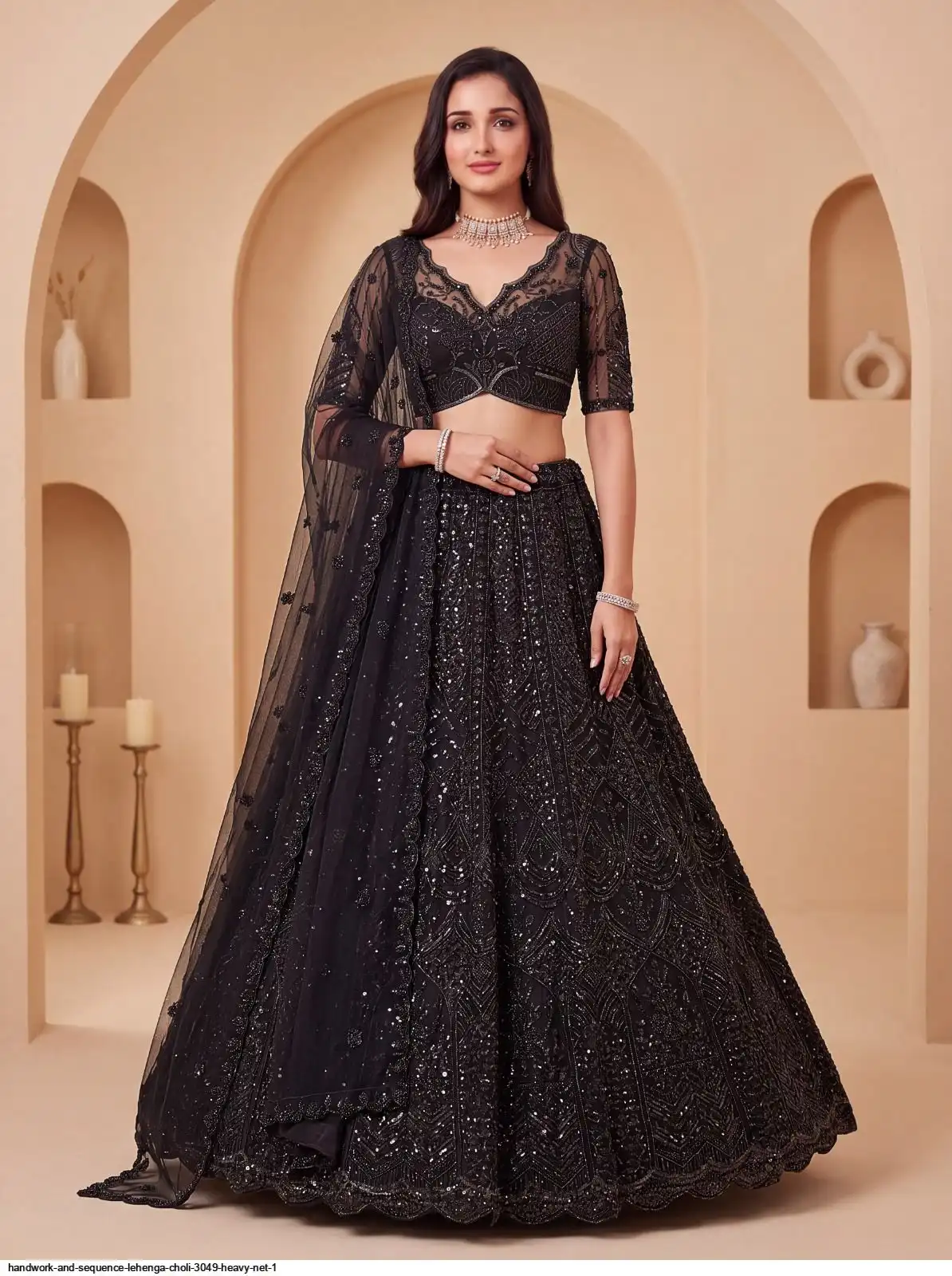 HANDWORK AND SEQUENCE LEHENGA CHOLI 3049 HEAVY NET 1