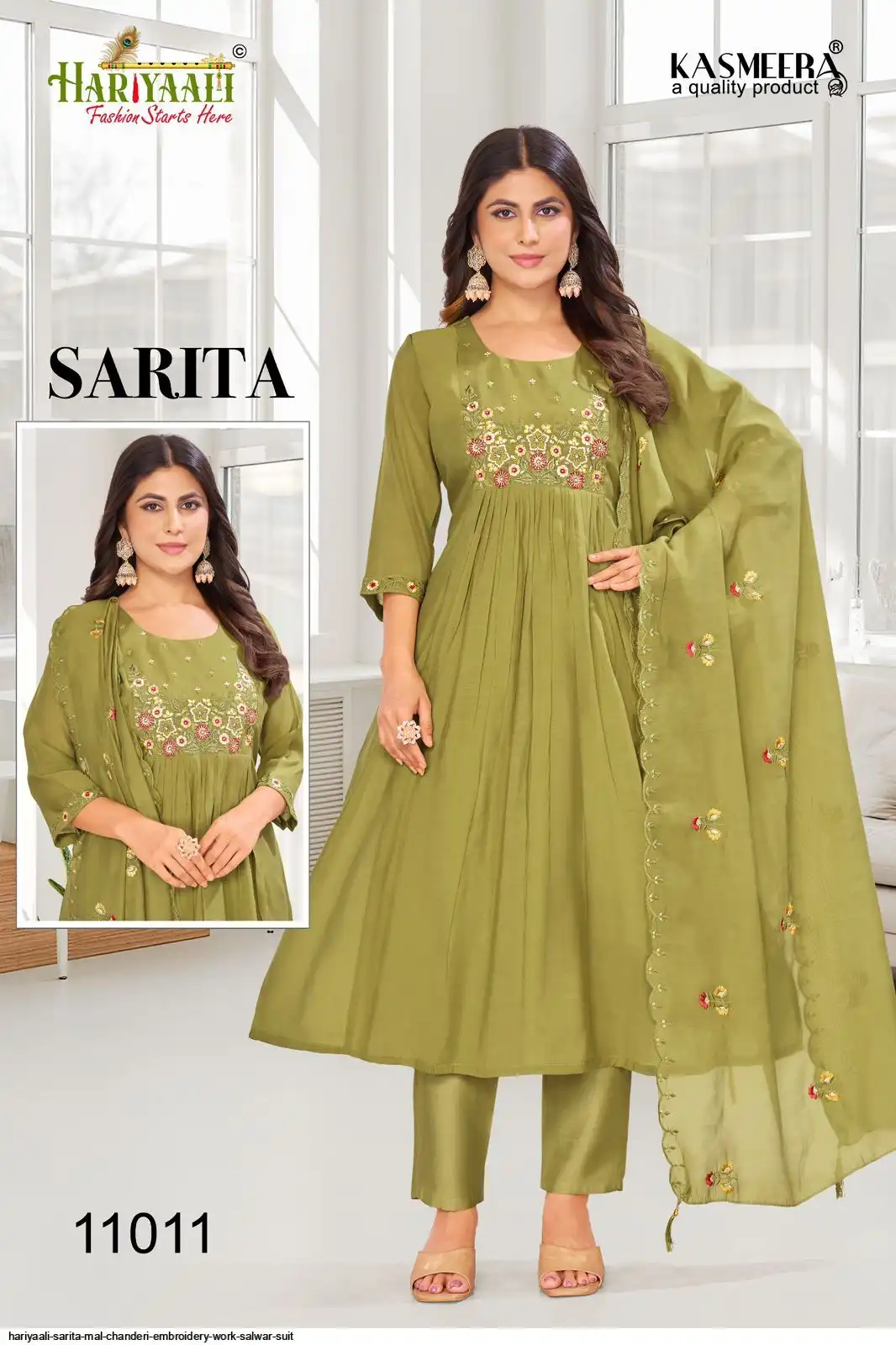 HARIYAALI SARITA MAL CHANDERI EMBROIDERY WORK SALWAR SUIT 11011